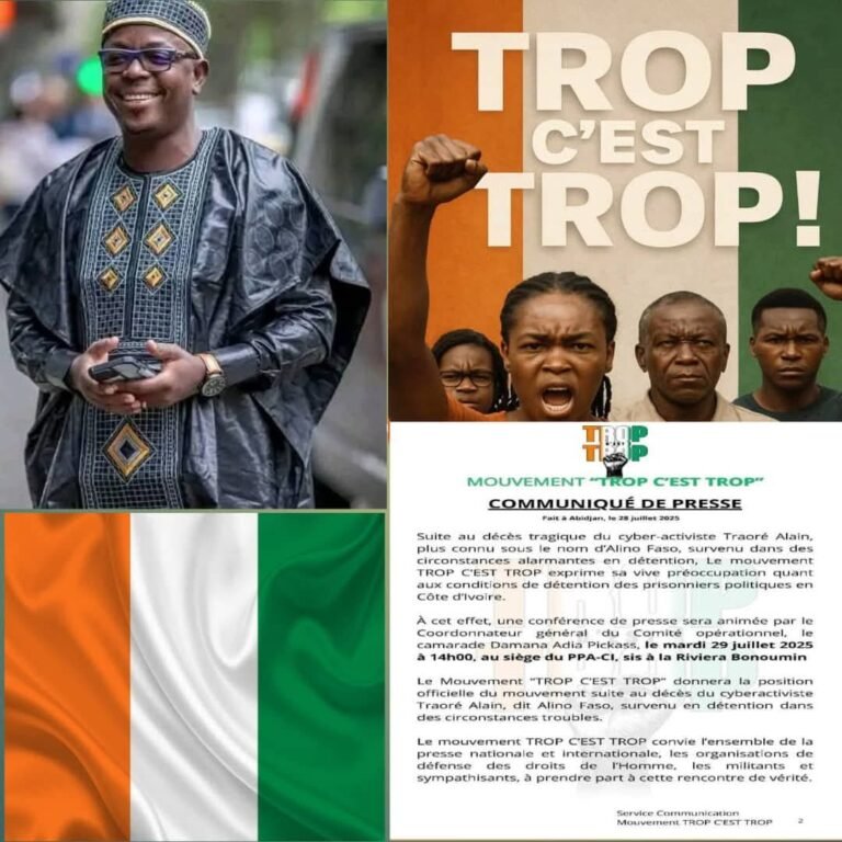 [Côte d’Ivoire] Décès de Alino Faso : Le Mouvement « Trop c’est Trop » de Gbagbo convoque une conférence de presse ce 29 juillet